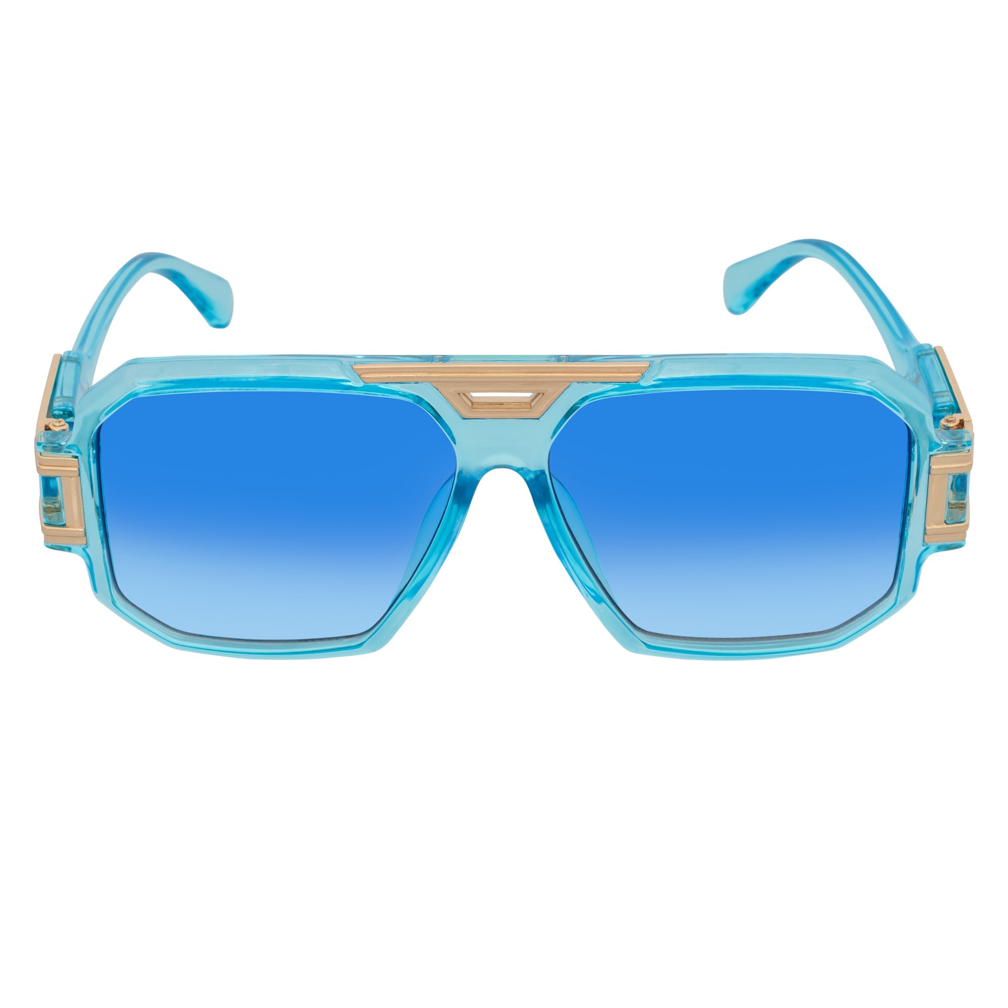 LEGEND - Retro Flat Top Square Blue Sunglasses Clear Blue - Fade Lens