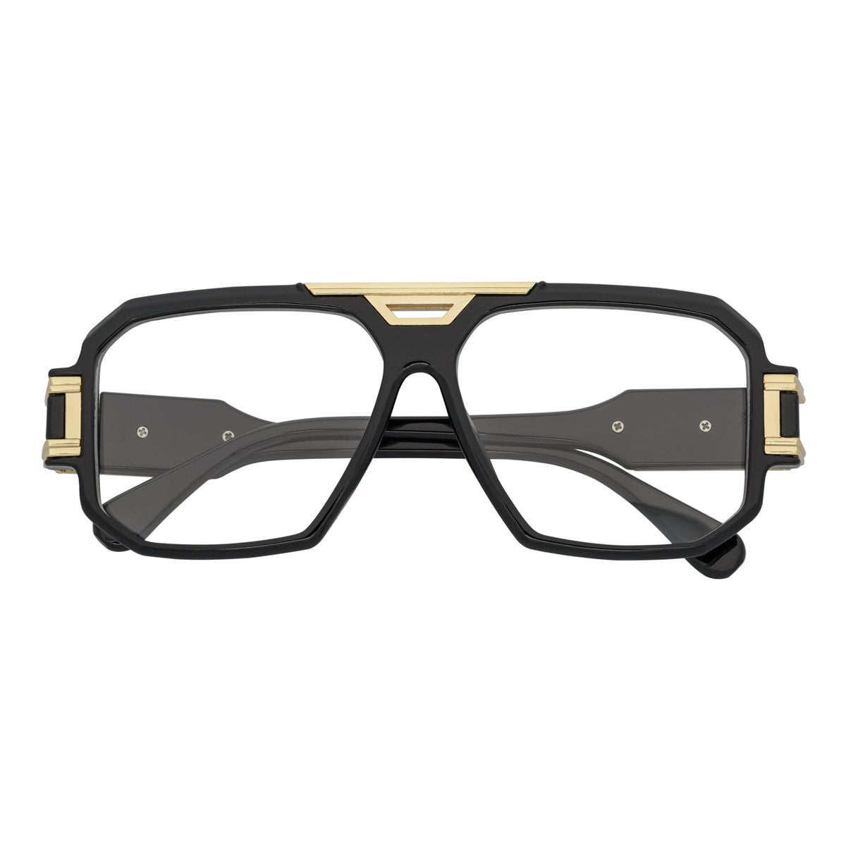 LEGEND - Retro Flat Top Square Sunglasses Black Clear Blue Light Lens