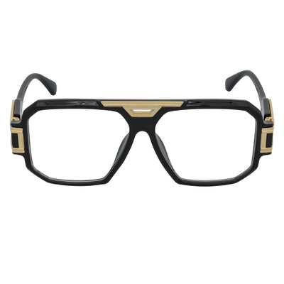LEGEND - Retro Flat Top Square Sunglasses Black Clear Blue Light Lens