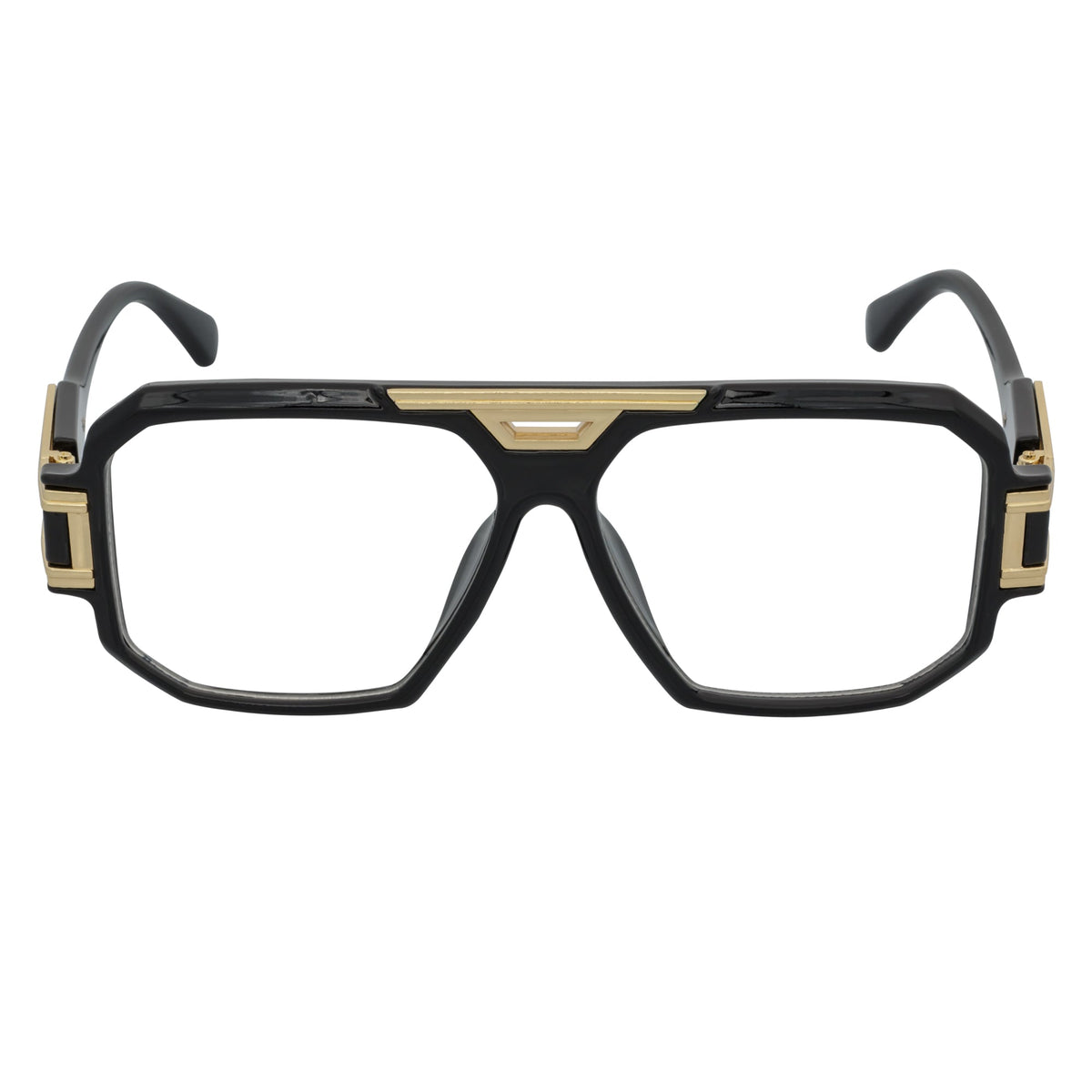 LEGEND - Retro Flat Top Square Sunglasses Black Clear Blue Light Lens