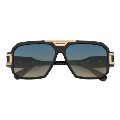 LEGEND - Retro Flat Top Square Sunglasses Black Green - Amber Fade