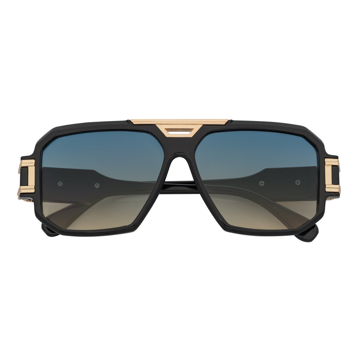 LEGEND - Retro Flat Top Square Sunglasses Black Green - Amber Fade