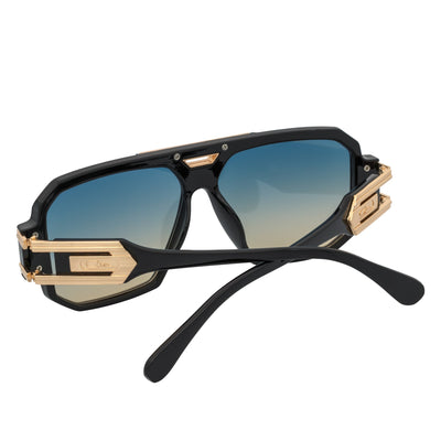 LEGEND - Retro Flat Top Square Sunglasses Black Green - Amber Fade