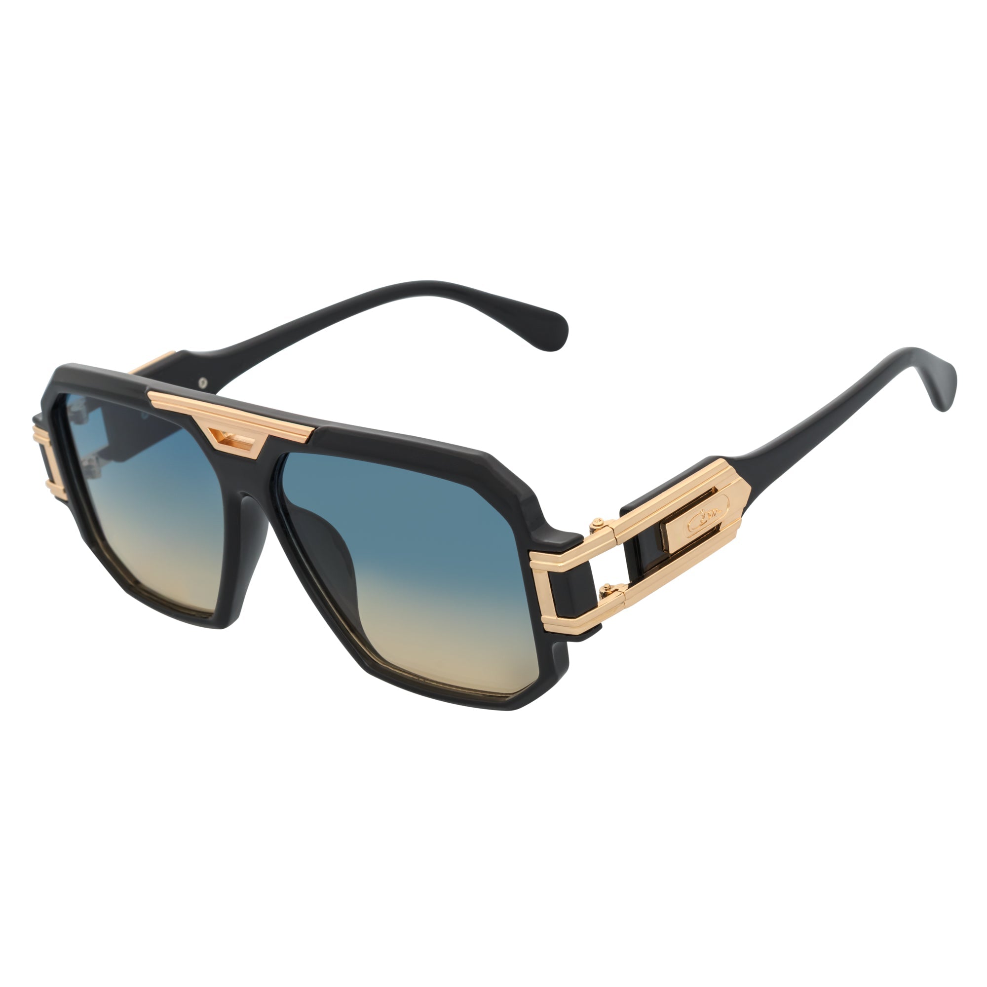 LEGEND - Retro Flat Top Square Sunglasses Black Green - Amber Fade