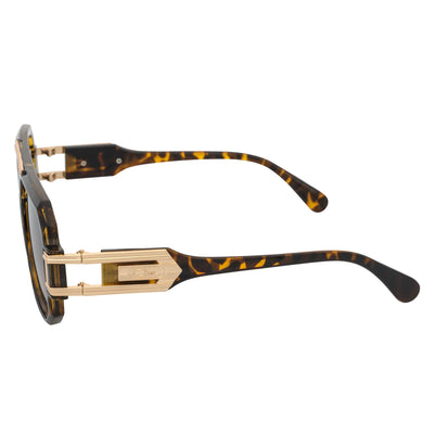 LEGEND - Retro Flat Top Square Sunglasses Brown Tortoise Amber Fade