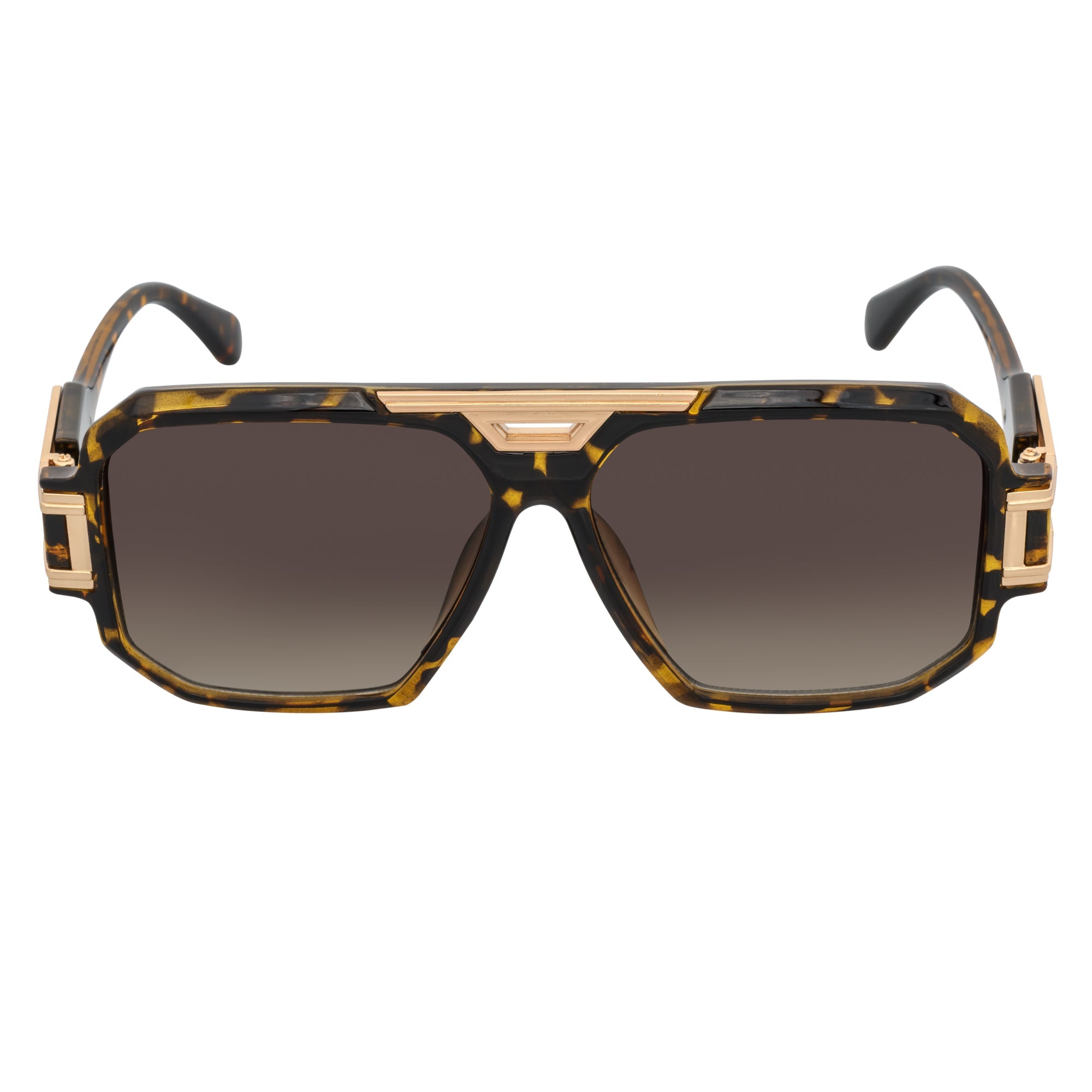 LEGEND - Retro Flat Top Square Sunglasses Brown Tortoise Amber Fade