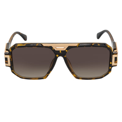 LEGEND - Retro Flat Top Square Sunglasses Brown Tortoise Amber Fade