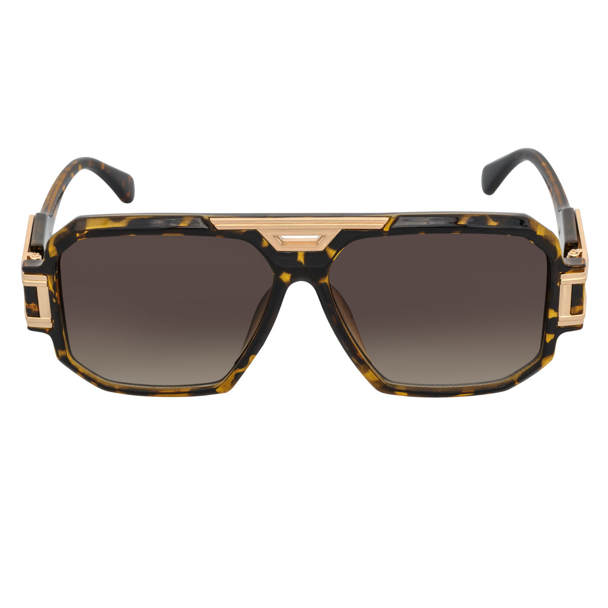 LEGEND - Retro Flat Top Square Sunglasses Brown Tortoise Amber Fade