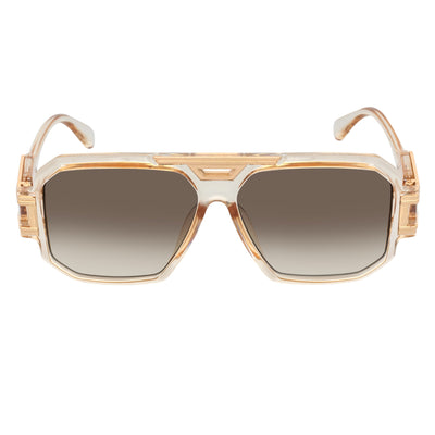 LEGEND - Retro Flat Top Square Sunglasses Clear Tan Amber Fade