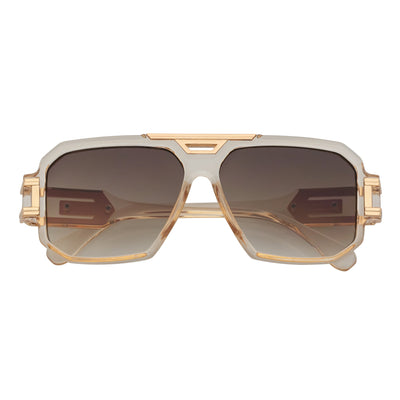 LEGEND - Retro Flat Top Square Sunglasses Clear Tan Amber Fade