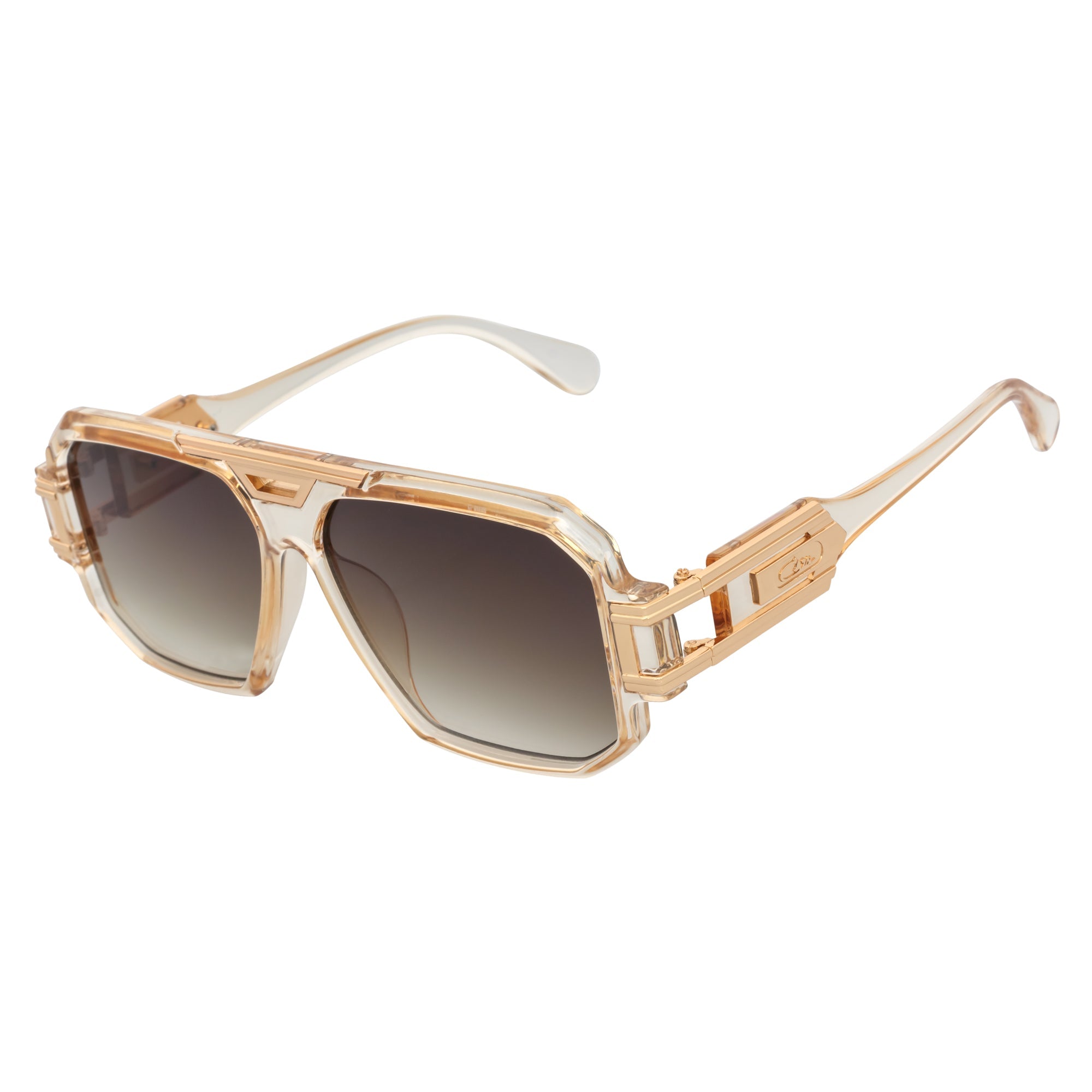 LEGEND - Retro Flat Top Square Sunglasses Clear Tan Amber Fade