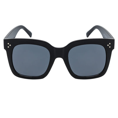 LEIA - Oversize Square Horn Rimmed Sunglasses Black Smoke