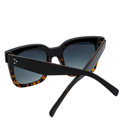 LEIA - Oversize Square Horn Rimmed Sunglasses Black-Tortoise Smoke Fade