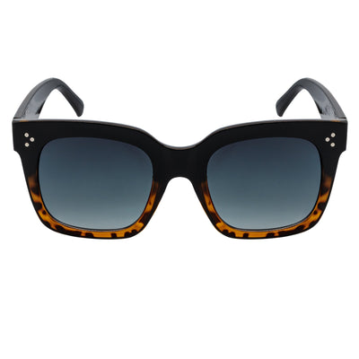 LEIA - Oversize Square Horn Rimmed Sunglasses Black-Tortoise Smoke Fade