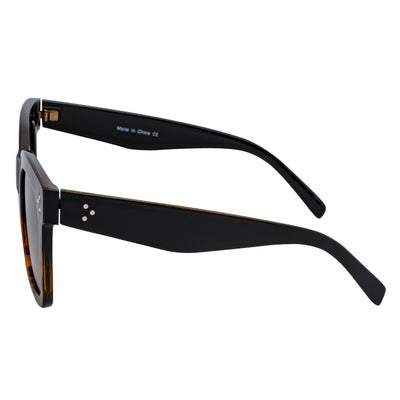 LEIA - Oversize Square Horn Rimmed Sunglasses Black-Tortoise Smoke Fade