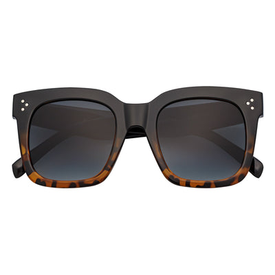 LEIA - Oversize Square Horn Rimmed Sunglasses Black-Tortoise Smoke Fade