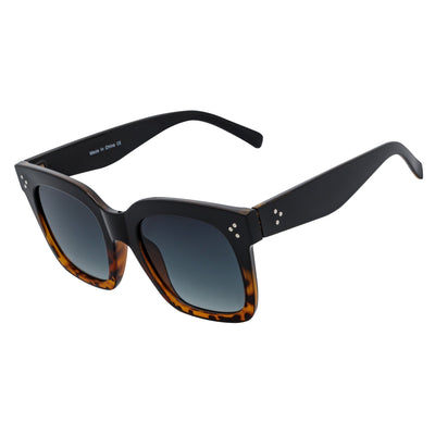 LEIA - Oversize Square Horn Rimmed Sunglasses Black-Tortoise Smoke Fade