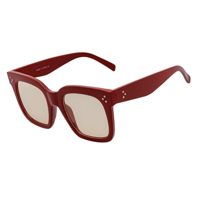 LEIA - Oversize Square Horn Rimmed Sunglasses Maroon Light-Tan Tint
