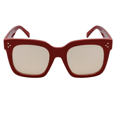 LEIA - Oversize Square Horn Rimmed Sunglasses Maroon Light-Tan Tint
