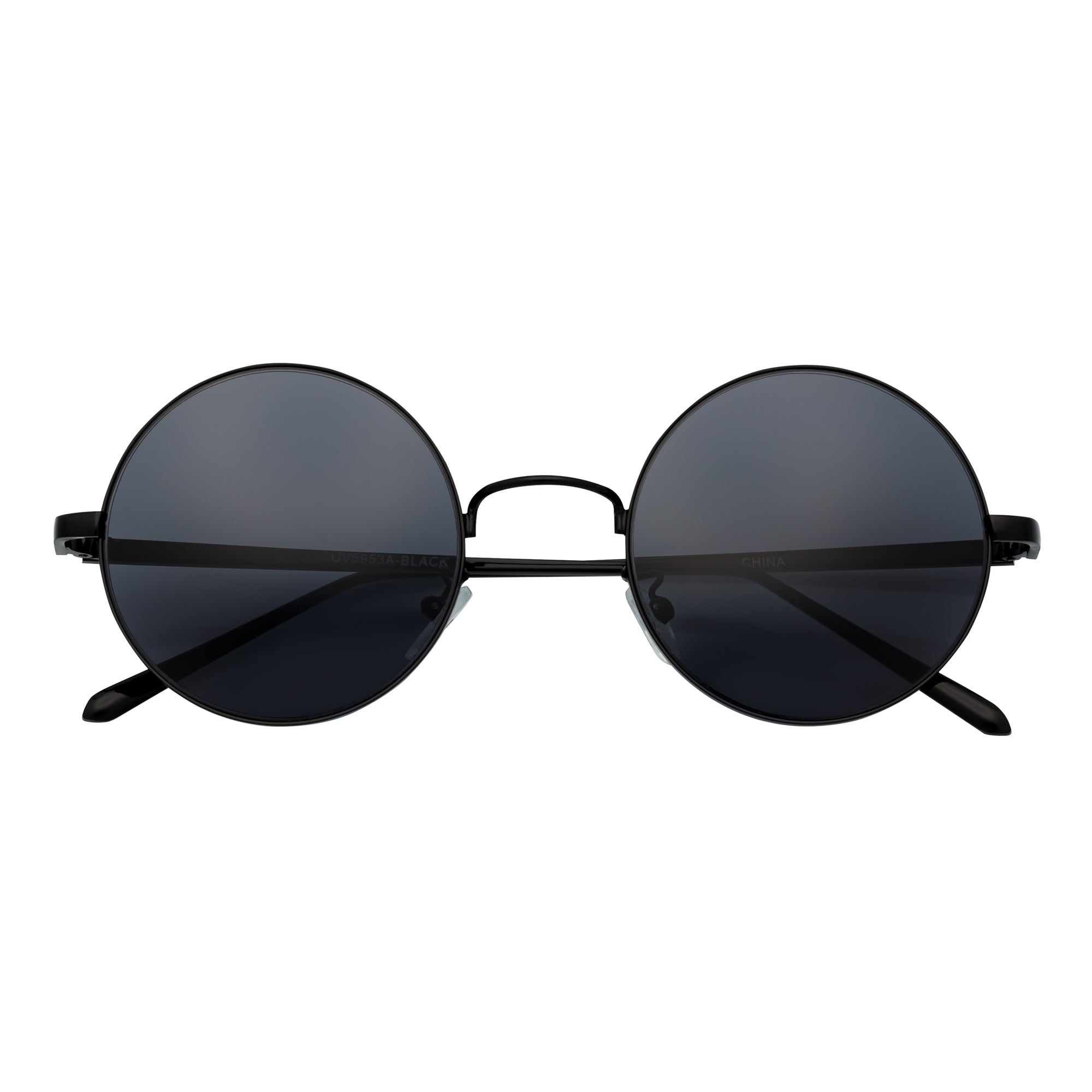 LENON - Premium Metal Retro Small Round Black Sunglasses Smoke Lens