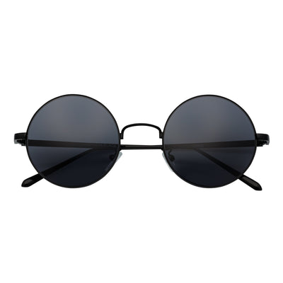 LENON - Premium Metal Retro Small Round Black Sunglasses Smoke Lens