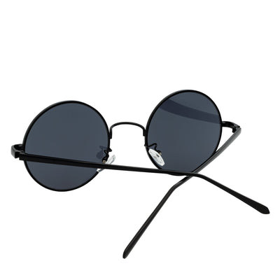 LENON - Premium Metal Retro Small Round Black Sunglasses Smoke Lens