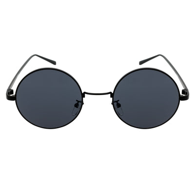 LENON - Premium Metal Retro Small Round Black Sunglasses Smoke Lens