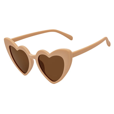 LITTLEHEART - Kids Girls Small Heart Shaped Sunglasses Tan Brown Tint