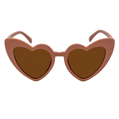 LITTLEHEART - Kids Girls Small Heart Shaped Sunglasses Taupe Brown Tint