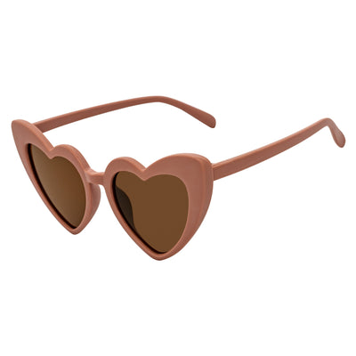 LITTLEHEART - Kids Girls Small Heart Shaped Sunglasses Taupe Brown Tint