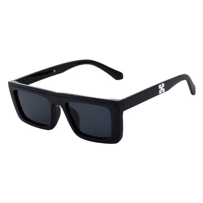 LOWKEY - Small Flat Top Rectangle Square Frame Sunglasses Black Smoke - MorspecsM1097-1