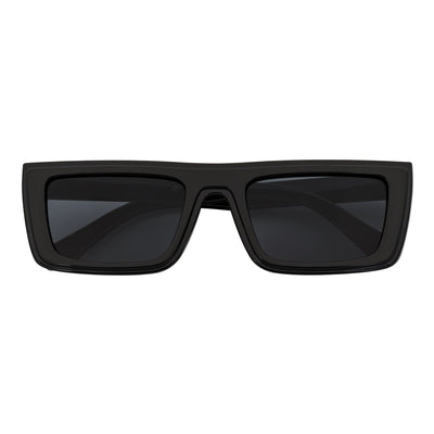 LOWKEY - Small Flat Top Rectangle Square Frame Sunglasses Black Smoke