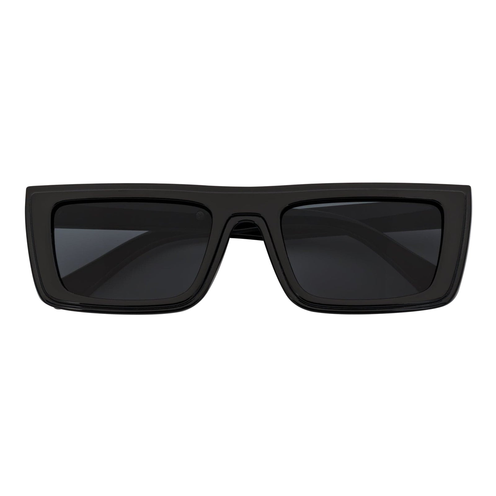LOWKEY - Small Flat Top Rectangle Square Frame Sunglasses Black Smoke