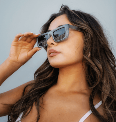 LOWKEY - Small Flat Top Rectangle Square Frame Sunglasses Gray Smoke