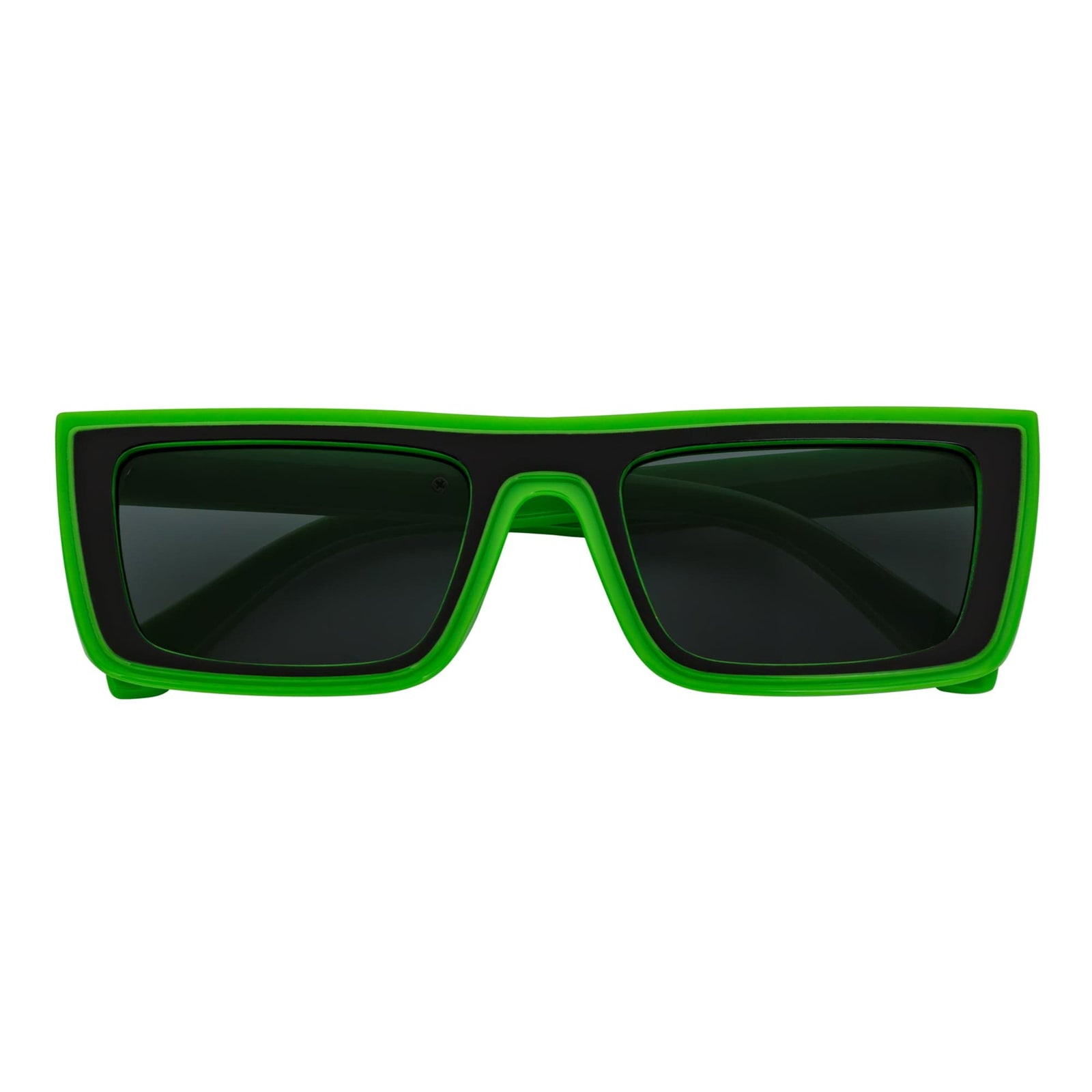 LOWKEY - Small Flat Top Rectangle Square Frame Sunglasses Green Smoke