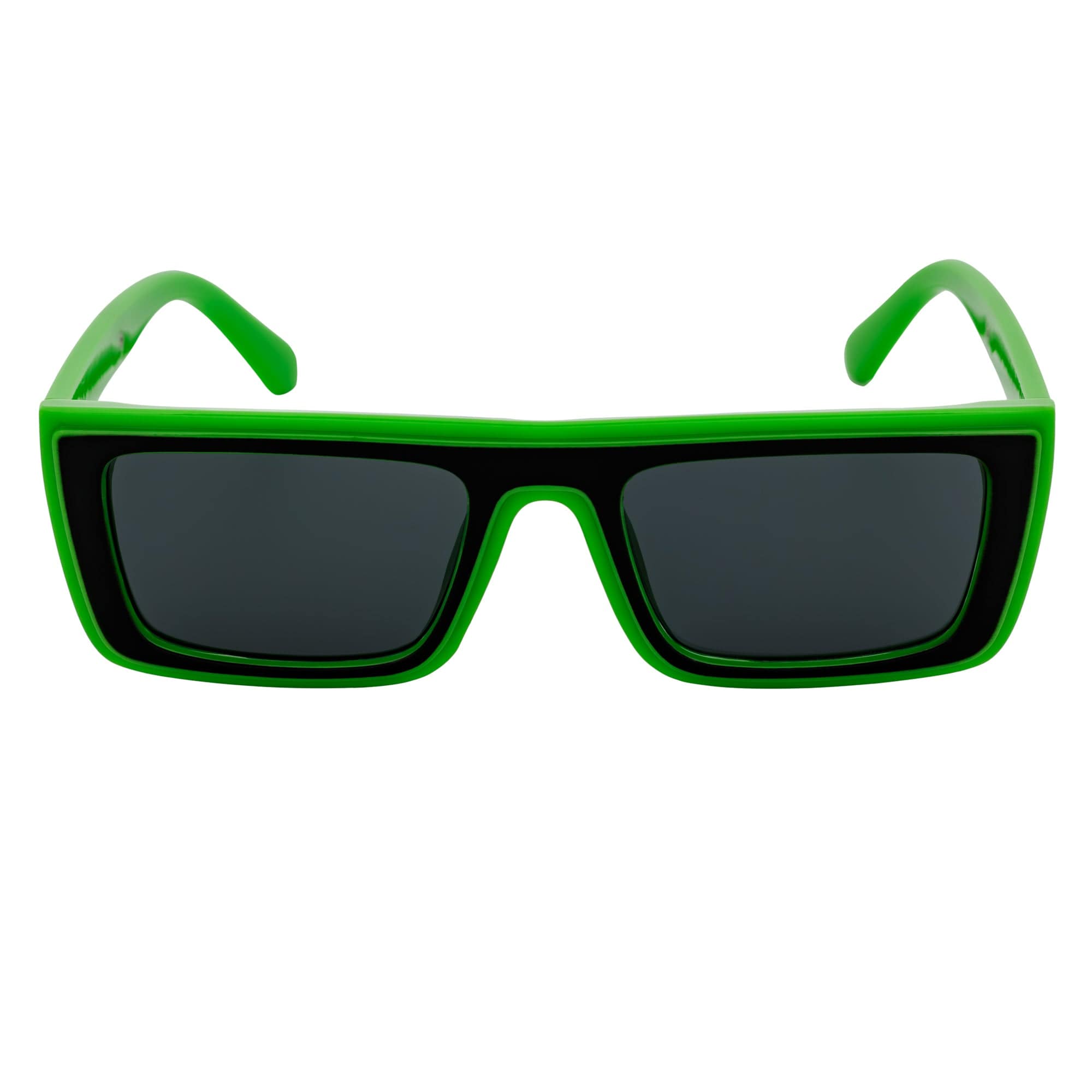 LOWKEY - Small Flat Top Rectangle Square Frame Sunglasses Green Smoke