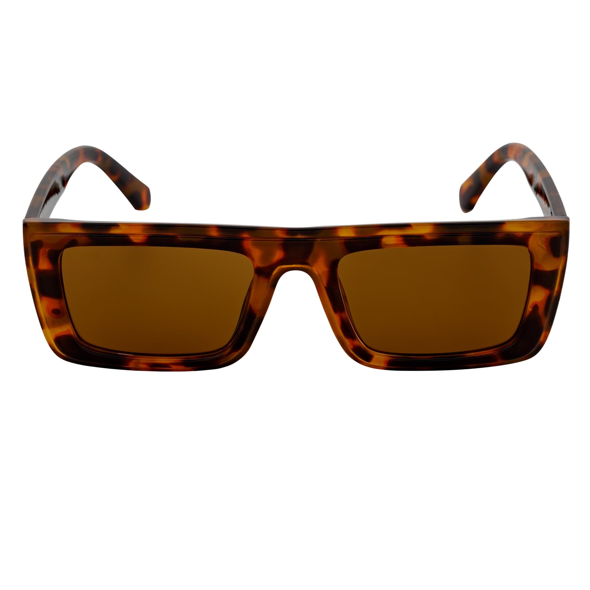 LOWKEY - Small Flat Top Rectangle Square Frame Sunglasses Tortoise Brown