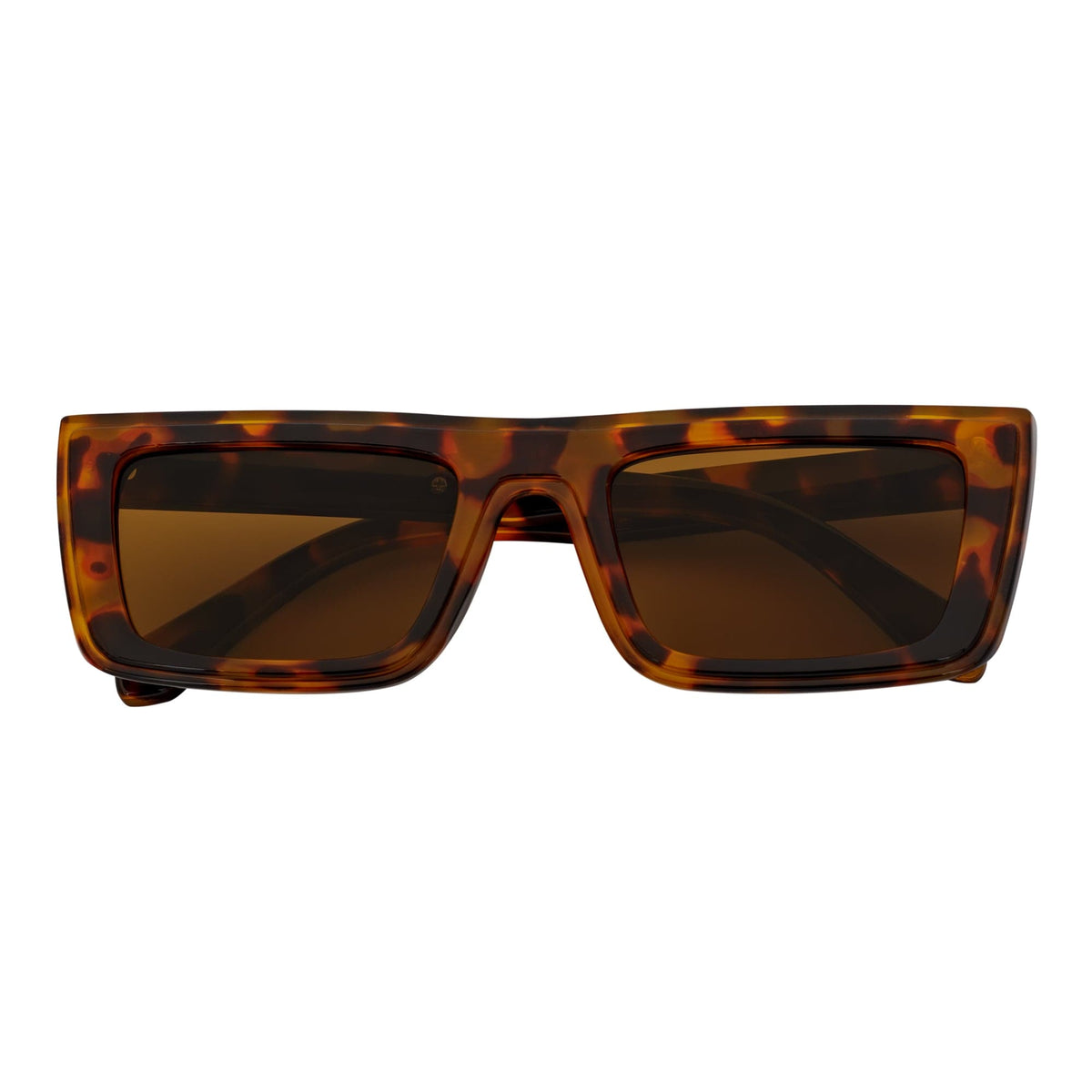 LOWKEY - Small Flat Top Rectangle Square Frame Sunglasses Tortoise Brown