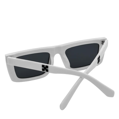 LOWKEY - Small Flat Top Rectangle Square Frame Sunglasses White Smoke