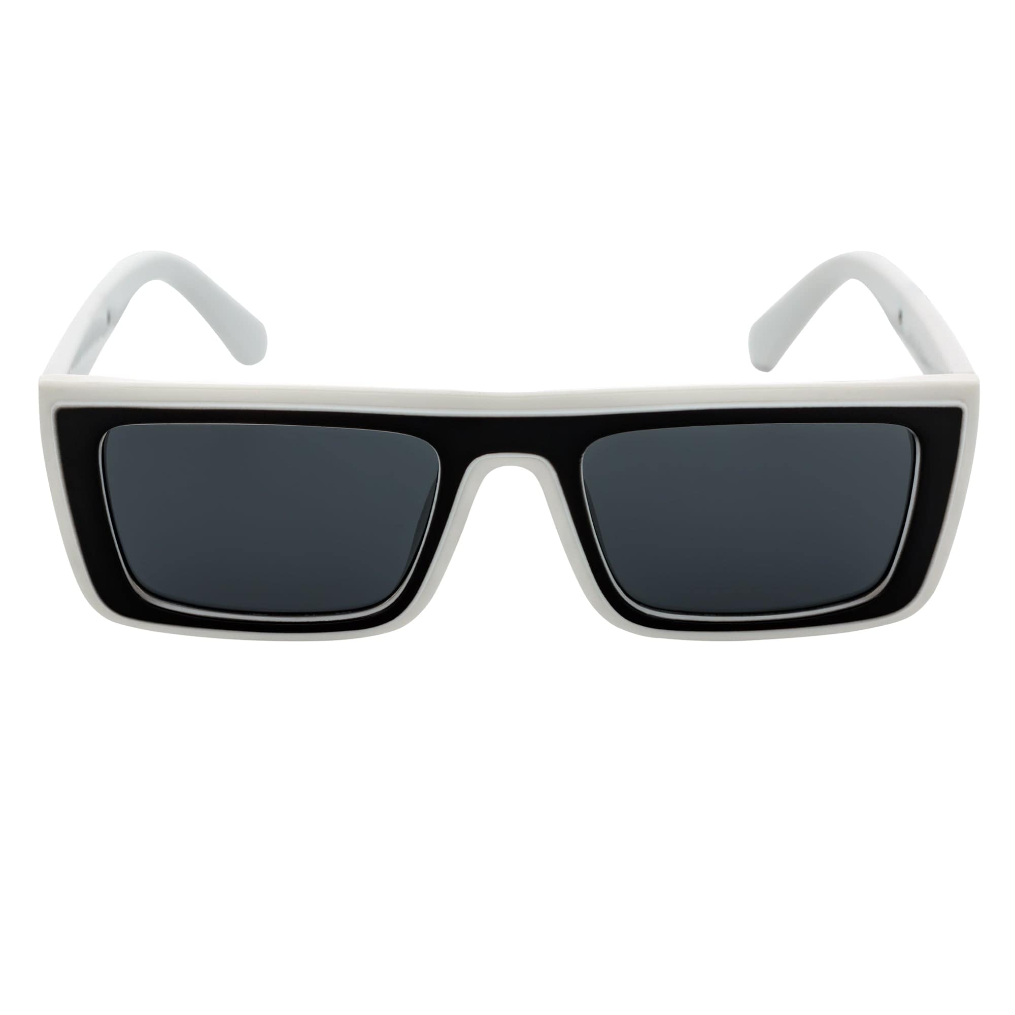 LOWKEY - Small Flat Top Rectangle Square Frame Sunglasses White Smoke