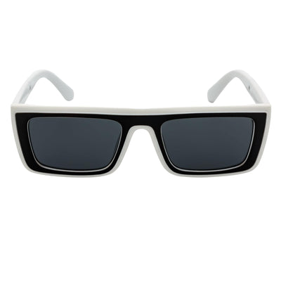 LOWKEY - Small Flat Top Rectangle Square Frame Sunglasses White Smoke
