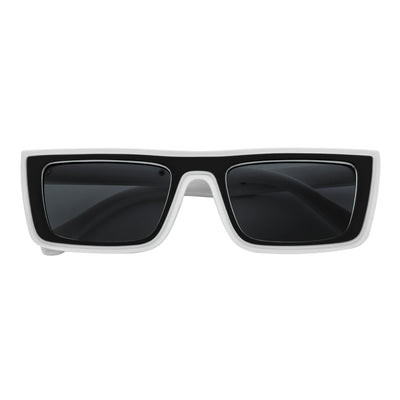 LOWKEY - Small Flat Top Rectangle Square Frame Sunglasses White Smoke