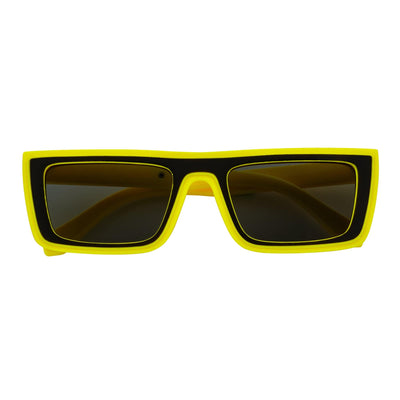 LOWKEY - Small Flat Top Rectangle Square Frame Sunglasses Yellow Smoke