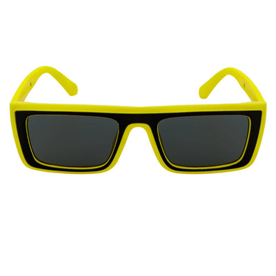 LOWKEY - Small Flat Top Rectangle Square Frame Sunglasses Yellow Smoke