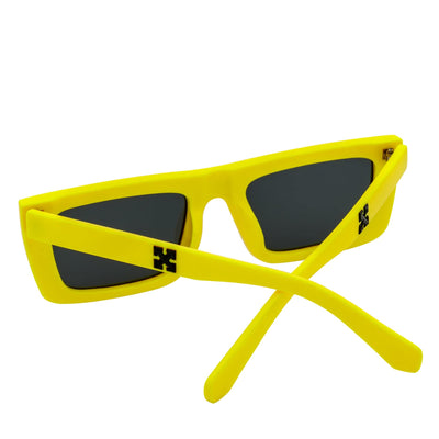 LOWKEY - Small Flat Top Rectangle Square Frame Sunglasses Yellow Smoke