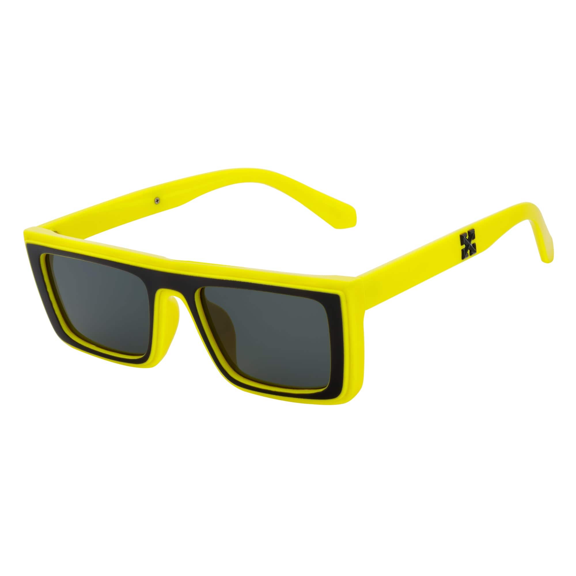 LOWKEY - Small Flat Top Rectangle Square Frame Sunglasses Yellow Smoke - MorspecsM1097 - 5