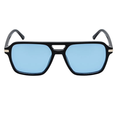 LUCCA - Classic Flat Top Square Aviator Black Sunglasses Blue Lens