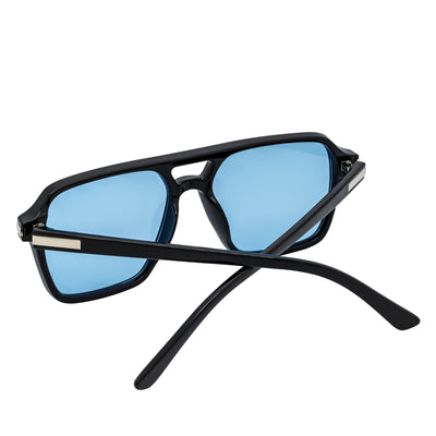 LUCCA - Classic Flat Top Square Aviator Black Sunglasses Blue Lens