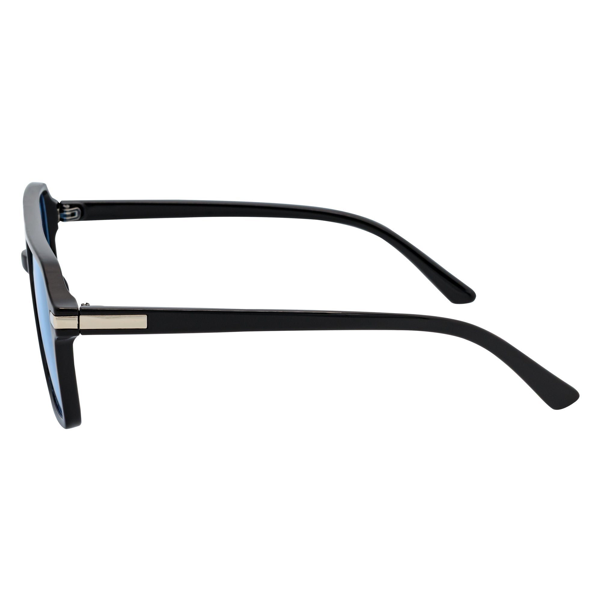 LUCCA - Classic Flat Top Square Aviator Black Sunglasses Blue Lens