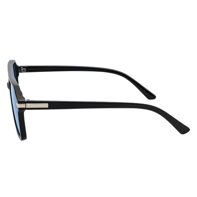 LUCCA - Classic Flat Top Square Aviator Black Sunglasses Blue Lens